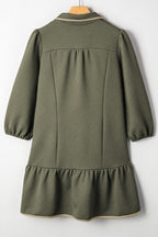 Jungle Green Quarter Zip Collar Bracelet Sleeve Textured Mini Dress