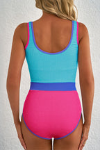 Textured Color Block Patchwork One Piece Swimsuit