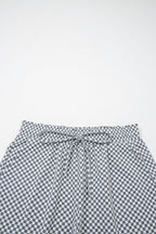 Grey Checkerboard Print Drawstring Elastic Waist Pocketed Shorts