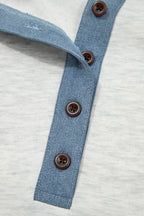 Beige Plus Size Contrast Denim Patchwork Cuffed Sleeve Polo Tee