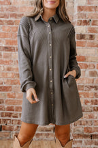 Simply Taupe Waffle Knit Shirt Tunic Dress