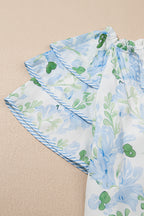 Sky Blue Floral Contrast Edge Layered Short Sleeve Mini Dress