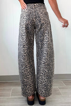 Black Leopard Print High Waist Barrel Jeans