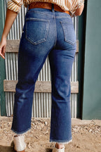 Beau Blue Mineral Wash Raw Hem High Waist Flared Jeans