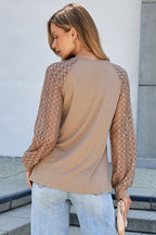 Lace Patchwork Long Raglan Sleeve Pleated Top