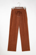 Chestnut Drawstring Elastic Waist Casual Corduroy Pants