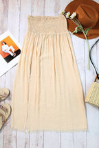 Beige Shirred High Waist Split Long Beach Skirt