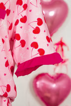 Rose Cherry Bow Mixed Print Scalloped Edge Short Pyjama Set