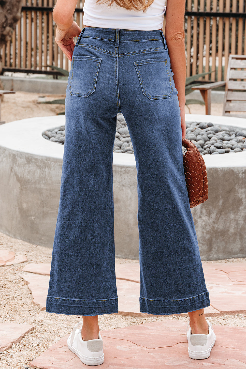 Sky Blue Cropped High Rise Wide Leg Jeans