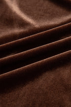 Chicory Coffee Solid Color Velvet V Neck Long Sleeve Tiered Mini Dress