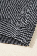 Dark Grey Waffle Knit Patchwork Long Sleeve Loose Top