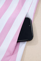 Rose Stripe Bracelet Sleeve Buttons Loose Mini Dress