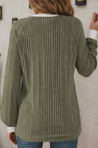 Gray Ribbed Contrast Cuffed Round Neck Long Sleeve T Shirt