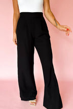 Pleated Detail Pull On High Elastic Waist Loose Straight Pants