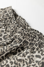 Brown Leopard Print Raw Hem Elastic Waist Loose Pull On Jeans