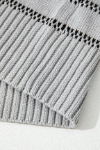 Gray Stripe Button Front Ribbed Trim Short Cardigan