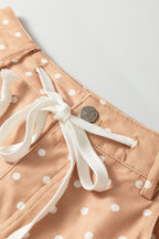 Khaki Polka Dot Print Drawstring Wide Leg Pants