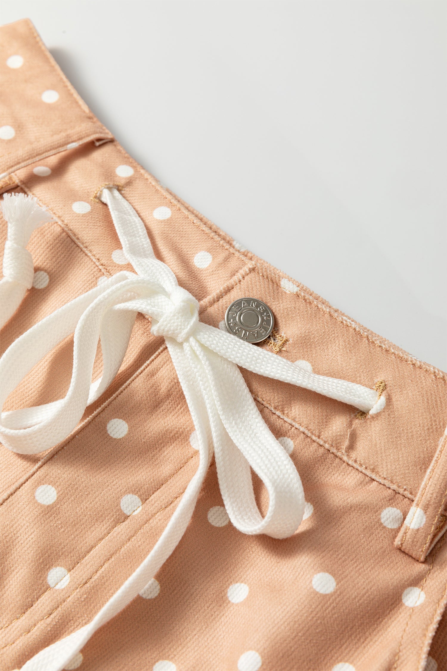 Khaki Polka Dot Print Drawstring Wide Leg Pants