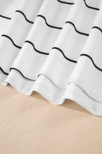 White Stripe Zip up Drop Shoulder Pullover and Shorts 2pcs Outfit
