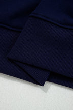 Navy Blue CLASSY UNTIL KICKOFF Plush Letter Patched Loose Sweatshirt