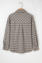 Casual Contrast Corduroy Flap Pocket Patchwork Plaid Shacket