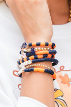 Russet Orange 7pcs Game Day Football Stackable Bracelet Set