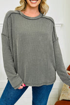 Twist Ribbed Exposed Seam Detail Long Sleeve Loose Top