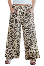 Khaki Leopard Wide Leg Cropped Pants