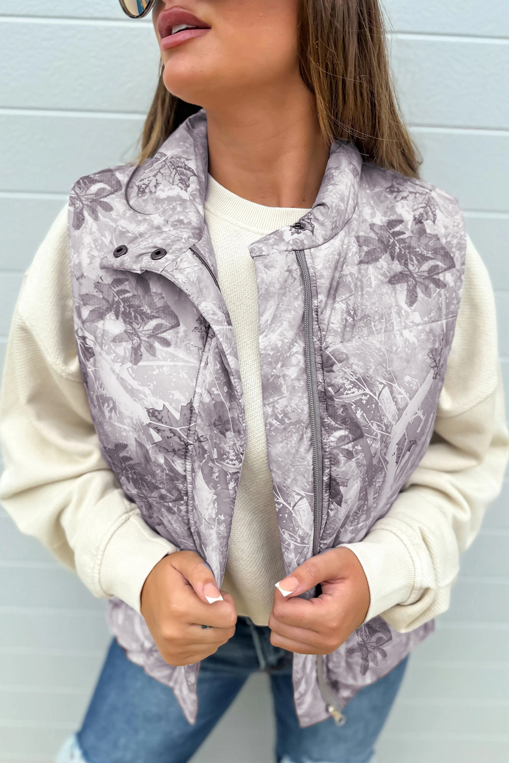 Camo Leaf Print Winter Puffer Vest