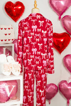Red Sweet Bow Print Shirt Style Top Long 2pcs Pyjama Set