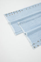 Beau Blue Studded Side Slit Leg Frayed Pocketed Wide Leg Jeans