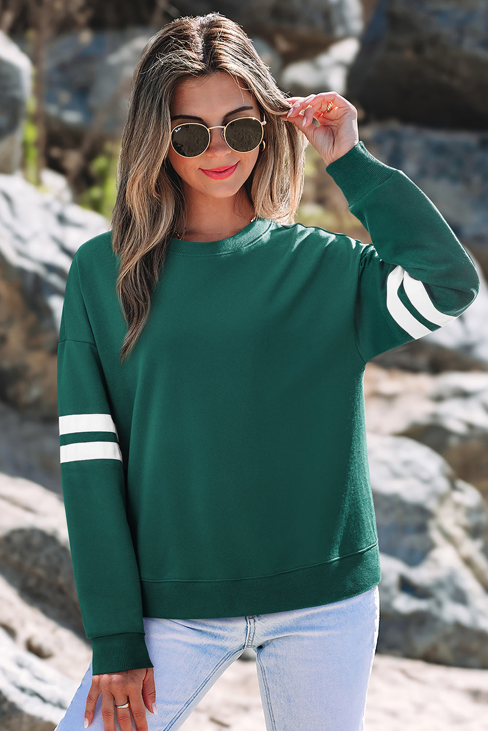 Tillandsia Purple Varsity Striped Detail Drop Shoulder Oversized Sweatshirt