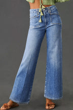 Dusk Blue Loose Straight Leg Cropped High Waist Jeans