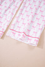 Pink Bow Print Long Sleeve Shirt and Pants Soft Pajama Set