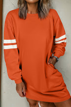 Sky Blue Varsity Contrast Banded Sleeve Shift Sweatshirt Dress