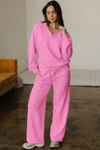 Polo Collar V Neck Pullover and Drawstring Sweatpants Set