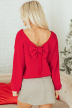 Festive Bow Backless Bubble Sleeve Sweater