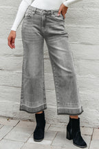 Grey Raw Hem Straight Leg Loose High Waist Jeans