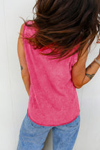 Rose Red Mineral Wash V Neck Tank Top