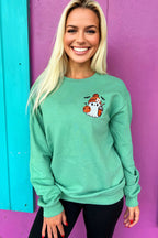 Aruba Blue Cute Halloween Ghost Embroidered Casual Sweatshirt