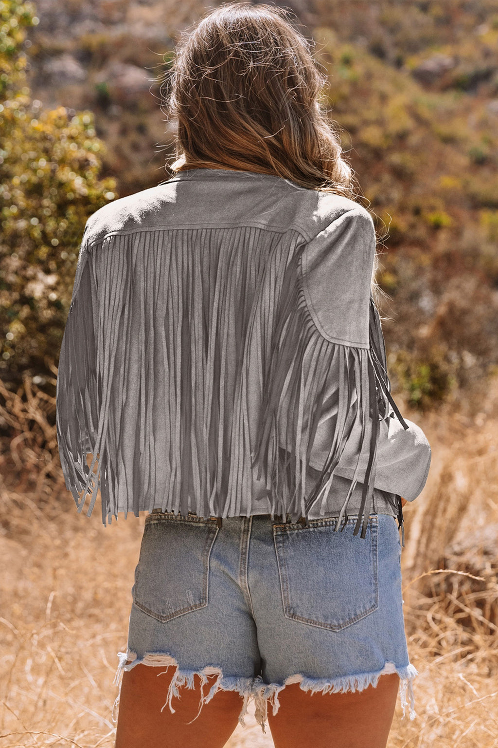 Cropped Fringe Faux Suede Jacket