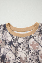 Khaki Woodland Camo Print Long Sleeve Top Casual Short Set
