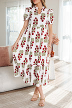 Floral Short Bubble Sleeve Tiered Maxi Dress