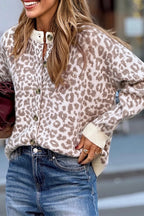 Black Leopard Drop Shoulder Chunky Knitted Cardigan Sweater