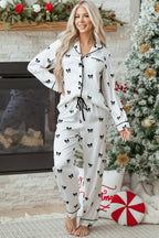 White Bows Print Two Piece Sleepwear