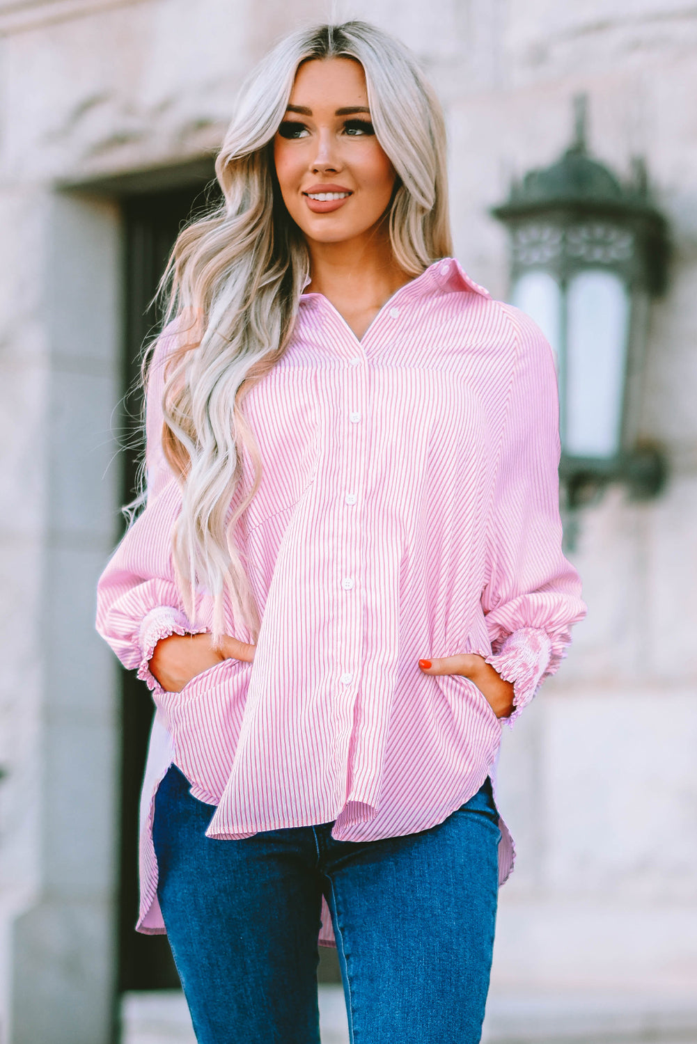 White Floral Lace Hollow-out Splicing Crinkled Shirt