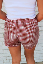 Blue Gingham Printed High Waist Shorts