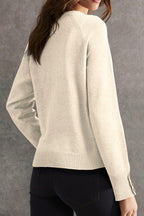 Buttoned Bishop Sleeve Crew Neck Sweater