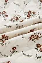 Apricot Floral Print Zip Up Quilted Vest