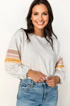 Light Grey Multicolored Striped Patchwork Drop Shoulder Sweatshirt